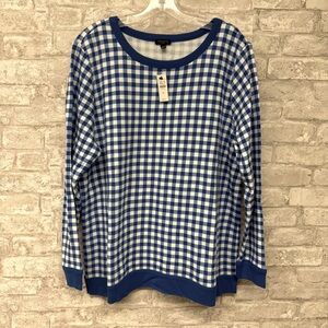 Talbots Checkered Long Sleeve‎ Crewneck Jersey Women’s 1X Blue White NWT